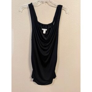 White House Black Market Black 100% Silk Cowl Neck Ruched Sleeveless Top Large